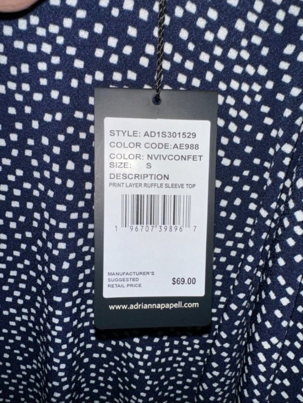 BNWT Adrianna Papell Navy Dot Flutter Sleeve V-Neck Top - Picture 3 of 5